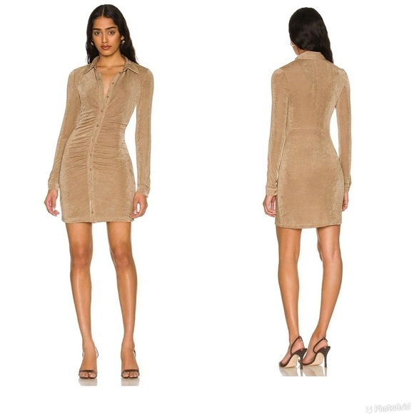 Bardot Dresses & Skirts - Bardot The Gathered Slinky Dress in Stone